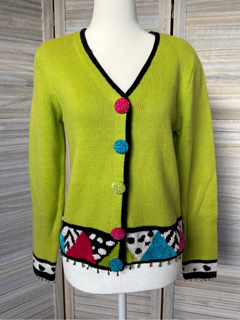 Vintage 1980's Jack B Quick Petites Green Cardigan sz PP or XS